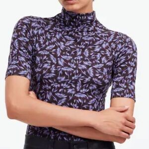 Madewell Drapey Mockneck Top in Floral Dark Carob Navy Stretch Jersey NWT 2024-S